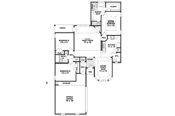 Floor Plan - Main Floor for Traditional House Plan #81-525 - 3 bed, 2 bath