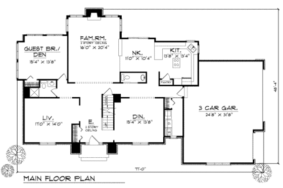 Floor Plan - Main Floor for Modern House Plan #70-475 - 3 bed, 3.5 bath