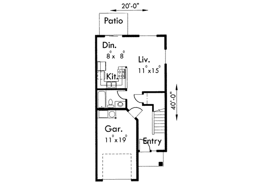 Floor Plan - Main Floor for Traditional House Plan #303-409 - 3 bed, 2 bath