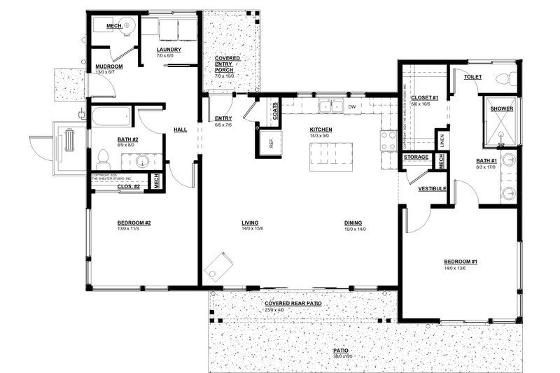 House Blueprint - Floor Plan - Main Floor for Modern House Plan #895-157 - 2 bed, 2 bath