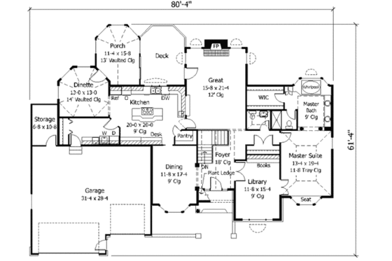 Floor Plan - Main Floor for Traditional House Plan #51-184 - 4 bed, 3.5 bath