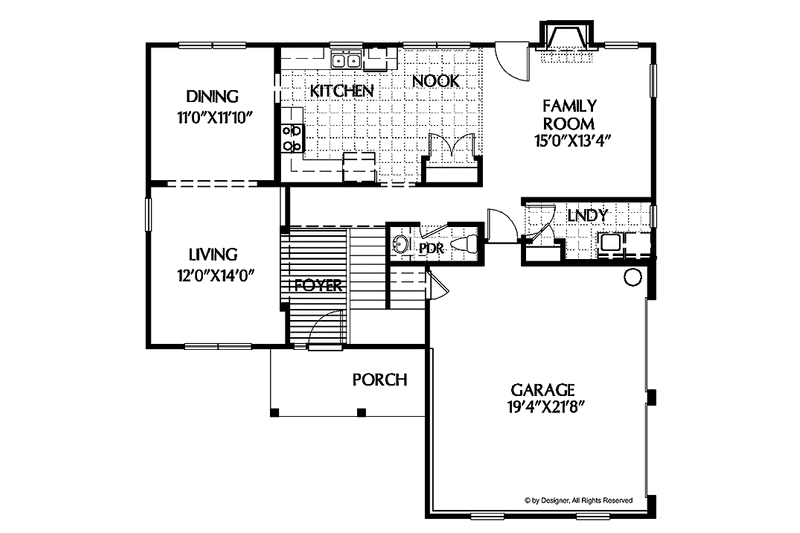 Home Plan - Floor Plan - Main Floor for Colonial House Plan #999-86 - 3 bed, 2.5 bath