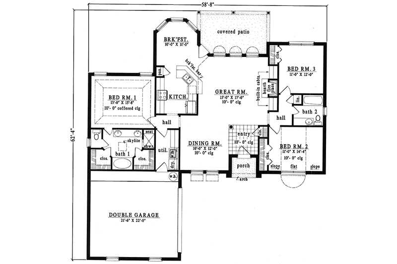 House Blueprint - Floor Plan - Main Floor for European House Plan #42-704 - 3 bed, 2 bath