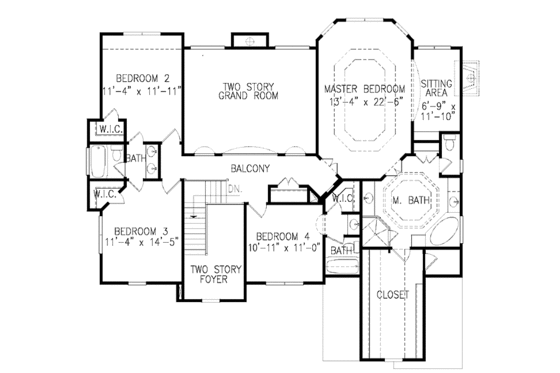 Floor Plan - Upper Floor for Traditional House Plan #54-324 - 5 bed, 4 bath
