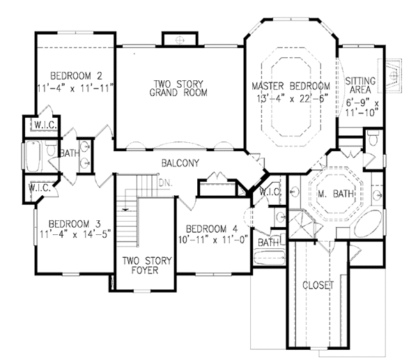 Traditional Floor Plan - Upper Floor Plan #54-324