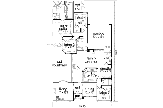 Floor Plan - Main Floor for Modern House Plan #84-219 - 3 bed, 3 bath