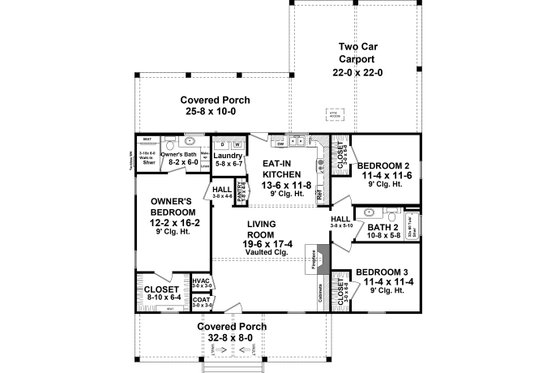 Floor Plan - Main Floor for Craftsman House Plan #21-517 - 3 bed, 2 bath