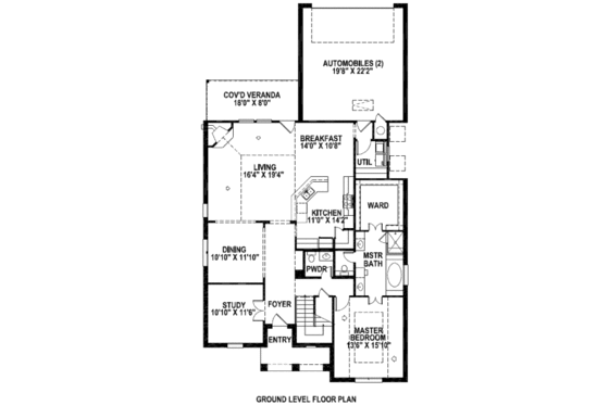Floor Plan - Main Floor for European House Plan #141-237 - 3 bed, 2.5 bath