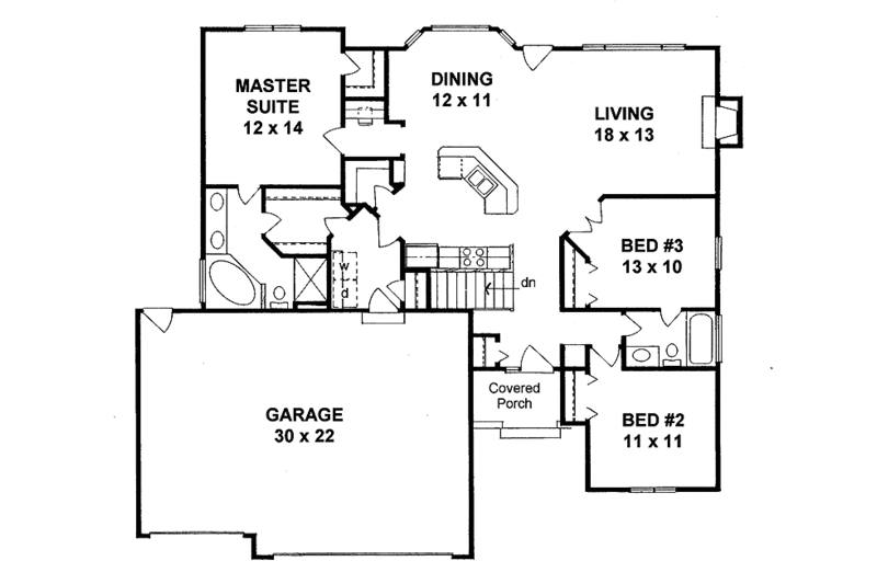 Traditional Style House Plan - 3 Beds 2 Baths 1396 Sq/Ft Plan #58-230 ...