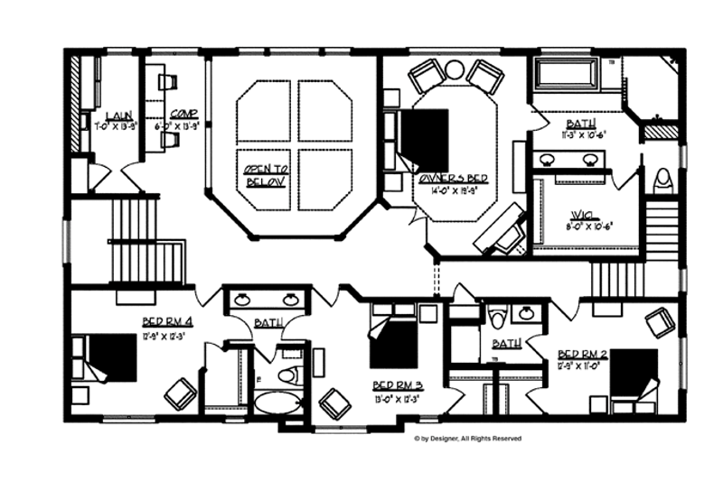 Architectural House Design - Floor Plan - Upper Floor for Traditional House Plan #320-990 - 4 bed, 3.5 bath
