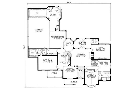 Floor Plan - Main Floor for Country House Plan #40-398 - 4 bed, 3.5 bath