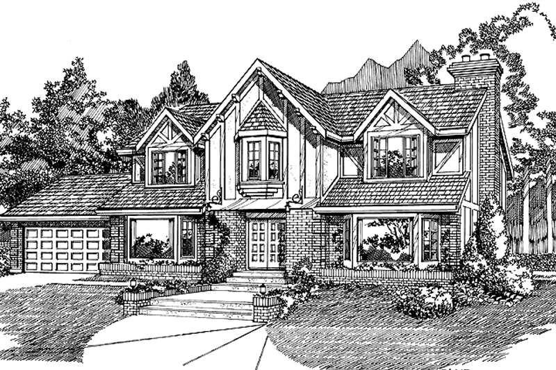 Architectural House Design - Tudor Exterior - Front Elevation Plan #47-958