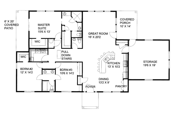 Floor Plan - Main Floor for Ranch House Plan #117-780 - 3 bed, 2 bath