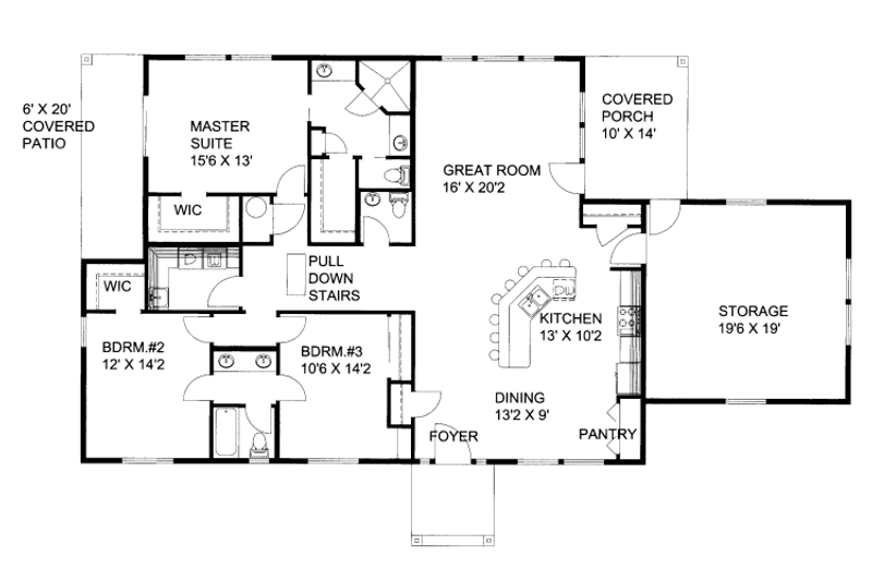 Home Plan - Floor Plan - Main Floor for Ranch House Plan #117-780 - 3 bed, 2 bath