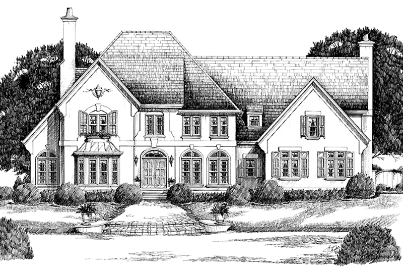 House Blueprint - Exterior - Front Elevation 3 for European House Plan #429-134 - 4 bed, 4.5 bath