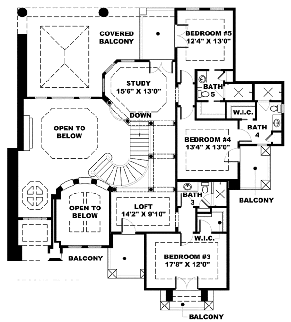 House Plan Design - Mediterranean Floor Plan - Upper Floor Plan #1017-102