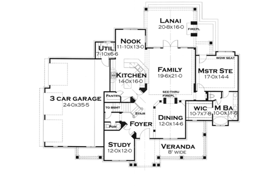 Floor Plan - Main Floor for Craftsman House Plan #120-248 - 3 bed, 2.5 bath
