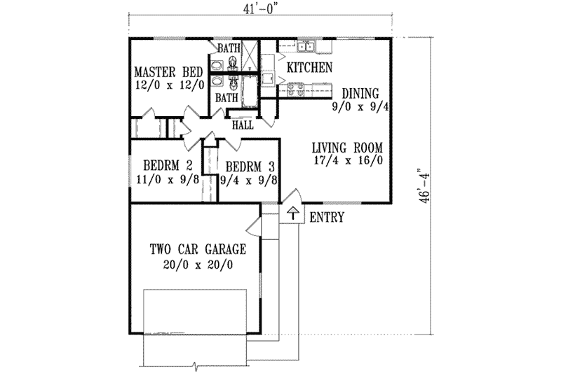 House Blueprint - Floor Plan - Main Floor for Traditional House Plan #1-1047 - 3 bed, 2 bath