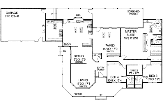 Floor Plan - Main Floor for Country House Plan #60-395 - 4 bed, 3.5 bath
