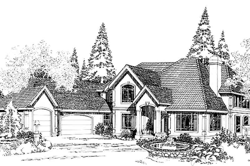 House Blueprint - European Exterior - Front Elevation Plan #966-59