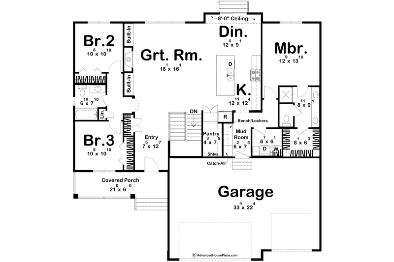 House Design - Floor Plan - Main Floor for Modern House Plan #455-357 - 3 bed, 2 bath