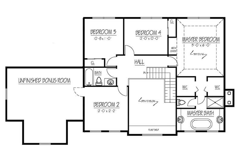 Home Plan - Floor Plan - Upper Floor for Colonial House Plan #1061-5 - 4 bed, 2.5 bath