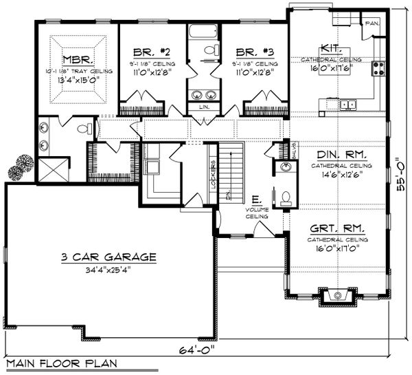 House Plan Design - Ranch Floor Plan - Main Floor Plan #70-1196