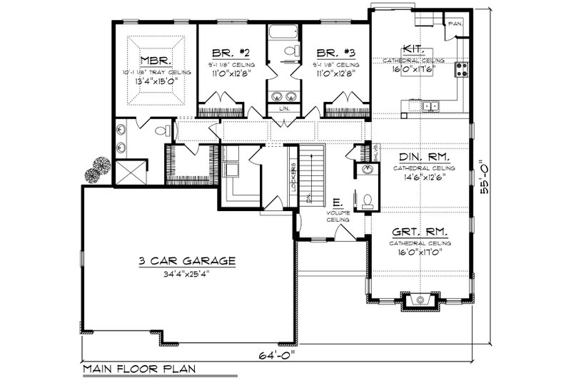 Dream House Plan - Floor Plan - Main Floor for Ranch House Plan #70-1196 - 3 bed, 2.5 bath