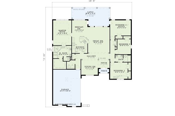 Floor Plan - Main Floor for Mediterranean House Plan #17-1135 - 4 bed, 2 bath