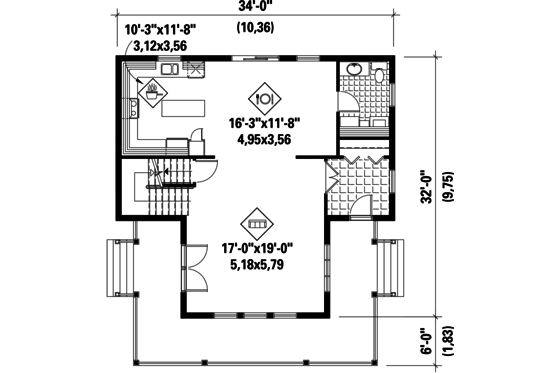 Floor Plan - Main Floor for Country House Plan #25-4718 - 3 bed, 1 bath