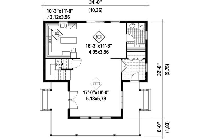Home Plan - Floor Plan - Main Floor for Country House Plan #25-4718 - 3 bed, 1 bath
