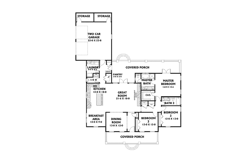 Dream House Plan - Floor Plan - Main Floor for Country House Plan #44-221 - 3 bed, 2.5 bath