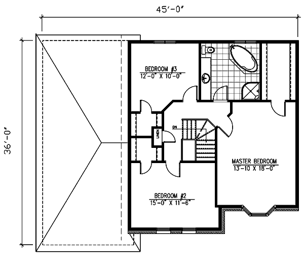 Floor Plan - Upper Floor for European House Plan #138-262 - 3 bed, 1.5 bath