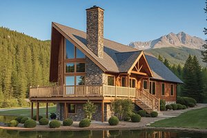 Exterior - Front Elevation 3 for Cabin House Plan #3-104 - 3 bed, 2 bath