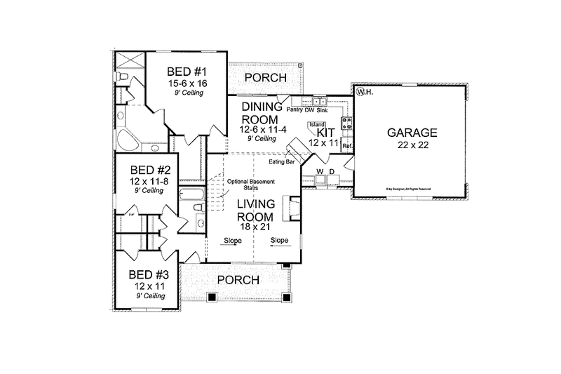Home Plan - Floor Plan - Main Floor for Craftsman House Plan #513-2119 - 3 bed, 2 bath