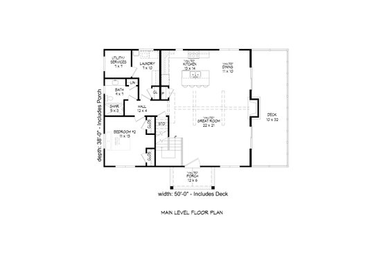 Floor Plan - Main Floor for Country House Plan #932-54 - 2 bed, 2 bath