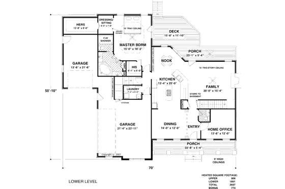 Floor Plan - Main Floor for Craftsman House Plan #56-587 - 4 bed, 4.5 bath