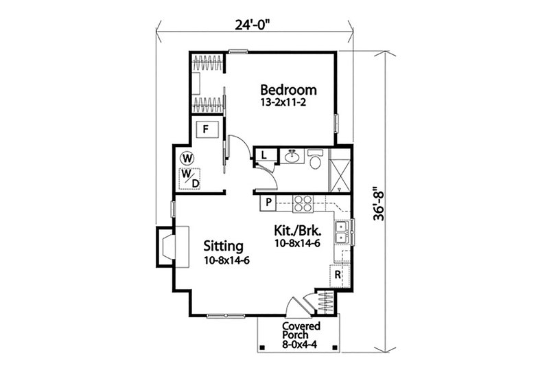 Cottage Style House Plan - 1 Beds 1 Baths 664 Sq/Ft Plan #22-604 ...