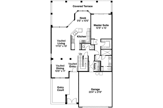 Floor Plan - Main Floor for Mediterranean House Plan #124-426 - 3 bed, 2.5 bath