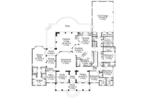 Floor Plan - Main Floor for Southern House Plan #406-9614 - 4 bed, 4.5 bath