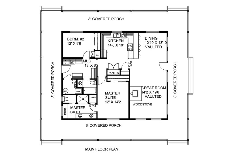 House Blueprint - Floor Plan - Main Floor for Country House Plan #117-996 - 2 bed, 2 bath
