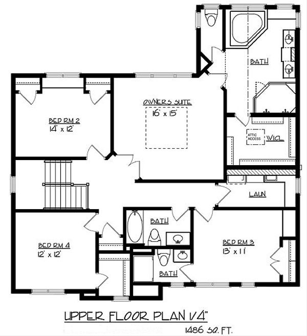 Traditional Floor Plan - Upper Floor Plan #320-487
