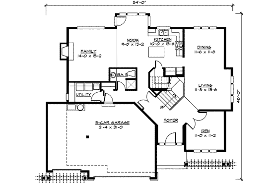 Floor Plan - Main Floor for Craftsman House Plan #132-111 - 3 bed, 3 bath