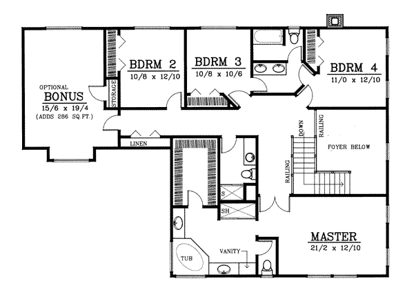 Colonial Floor Plan - Upper Floor Plan #101-206