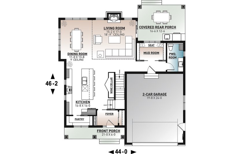 Architectural House Design - Floor Plan - Main Floor for Farmhouse House Plan #23-2725 - 4 bed, 2.5 bath