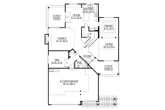 Floor Plan - Main Floor for Craftsman House Plan #132-297 - 4 bed, 2.5 bath