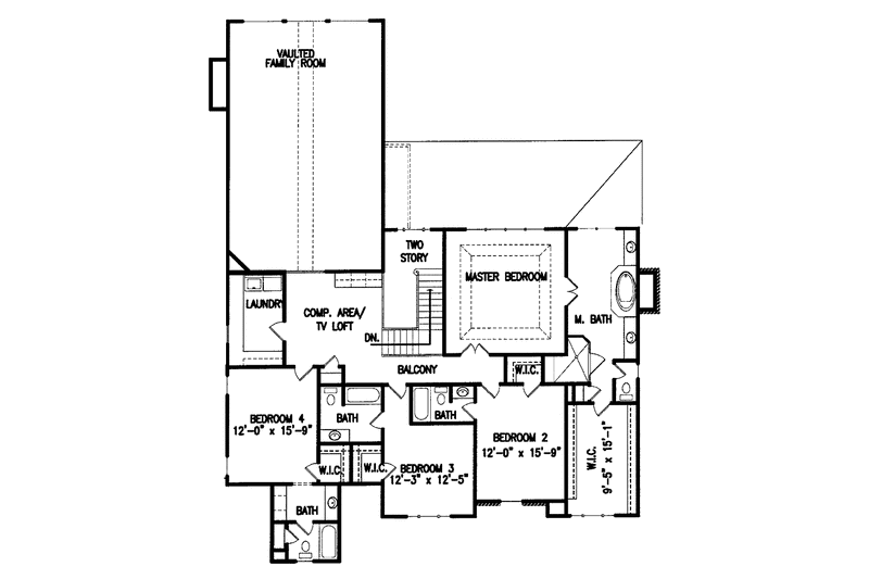 House Blueprint - Floor Plan - Upper Floor for Craftsman House Plan #54-188 - 5 bed, 4.5 bath