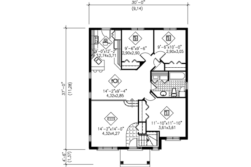 Home Plan - Floor Plan - Main Floor for Traditional House Plan #25-4231 - 3 bed, 1 bath