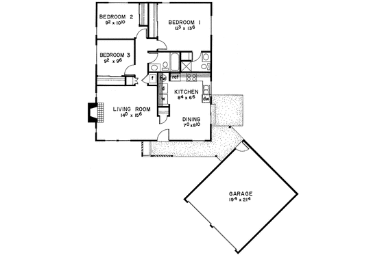 Floor Plan - Main Floor for Contemporary House Plan #60-754 - 3 bed, 2 bath