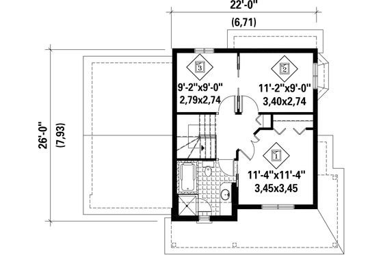 Floor Plan - Upper Floor for Country House Plan #25-4500 - 3 bed, 1 bath